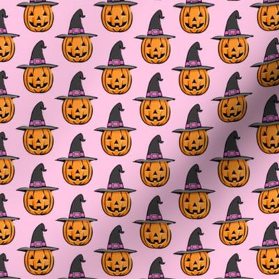 (small scale) jack o lantern with witches hat - halloween pumpkins - pink - LAD20