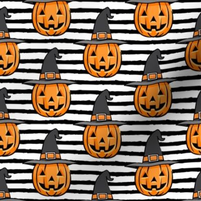 jack o lantern with witches hat - halloween pumpkins - black stripes - LAD20