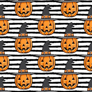 jack o lantern with witches hat - halloween pumpkins - black stripes - LAD20