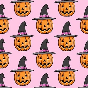 jack o lantern with witches hat - halloween pumpkins - pink - LAD20
