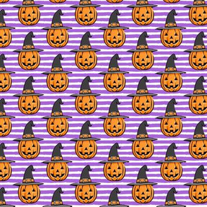 (small scale) jack o lantern with witches hat - halloween pumpkins - purple stripes - LAD20