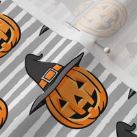 jack o lantern with witches hat - halloween pumpkins - grey stripe - LAD20