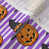 jack o lantern with witches hat - halloween pumpkins - purple stripes - LAD20