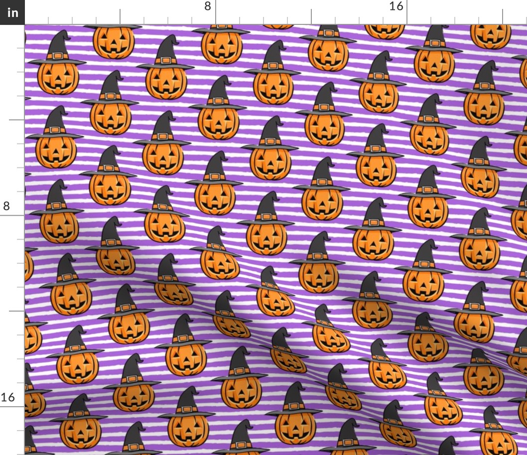 jack o lantern with witches hat - halloween pumpkins - purple stripes - LAD20