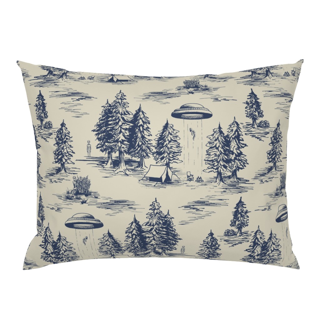 Large-Scale Alien Abduction Toile De Jouy Pattern in Blue