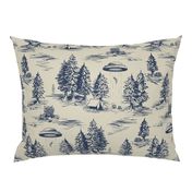 Large-Scale Alien Abduction Toile De Jouy Pattern in Blue