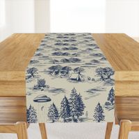 Large-Scale Alien Abduction Toile De Jouy Pattern in Blue