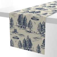 Large-Scale Alien Abduction Toile De Jouy Pattern in Blue