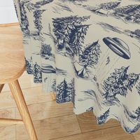 Large-Scale Alien Abduction Toile De Jouy Pattern in Blue