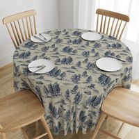 Large-Scale Alien Abduction Toile De Jouy Pattern in Blue