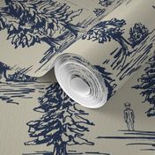 Large-Scale Alien Abduction Toile De Jouy Pattern in Blue