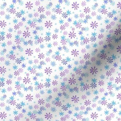 Small Ditsy Soft Blue and Lilac Flowers on white