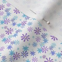 Small Ditsy Soft Blue and Lilac Flowers on white