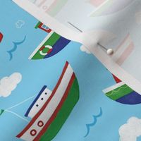 Sailing Boats Seaside on light Blue