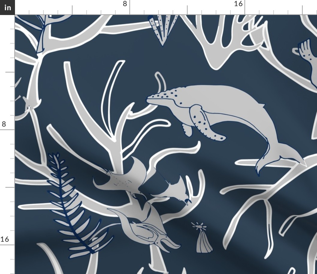 Nautical Toile de Jouy Navy Grey