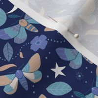 Magical Moon Moths Butterflies_Navy Blue