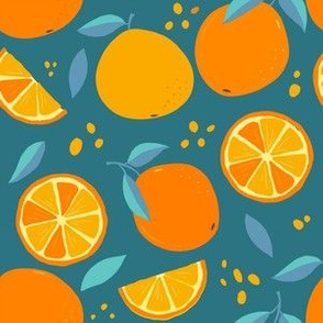 Fruit Oranges On Teal