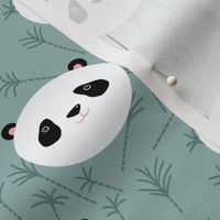 Cute  Baby Panda Heads grey green bamboo