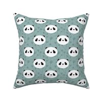 Cute  Baby Panda Heads grey green bamboo