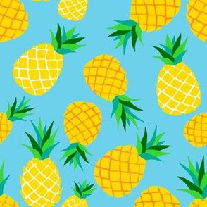 Fruit Pineapples on Turquoise Blue