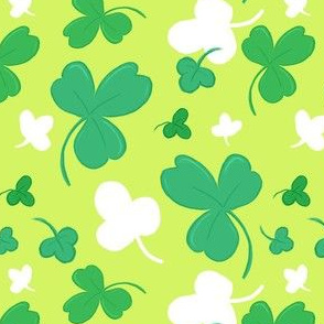 (M) St Patricks Day Lucky Green Shamrocks Clover on Lime Green