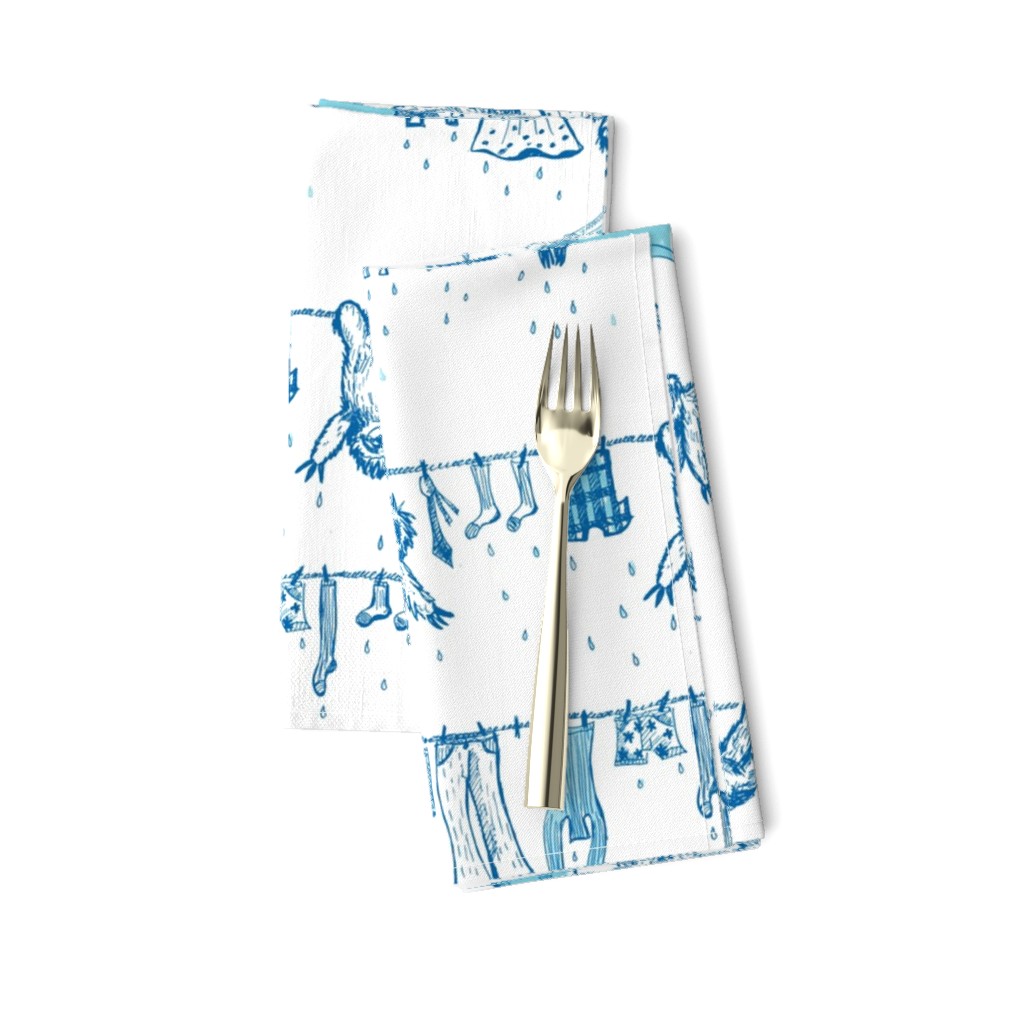 Big sloths washing toile de Jouy blue