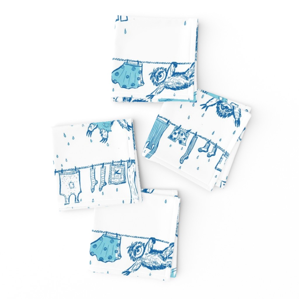 Big sloths washing toile de Jouy blue