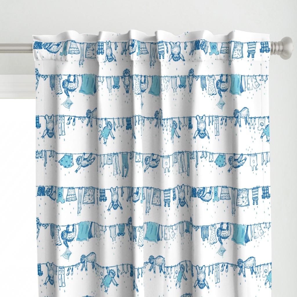 Big sloths washing toile de Jouy blue