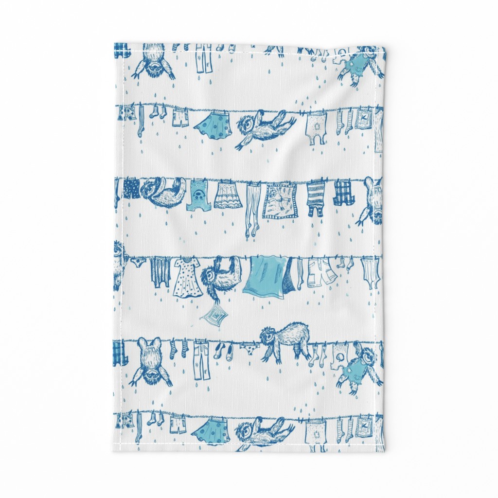 Big sloths washing toile de Jouy blue