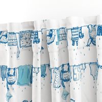 Big sloths washing toile de Jouy blue