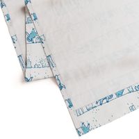 Big sloths washing toile de Jouy blue