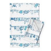 Big sloths washing toile de Jouy blue