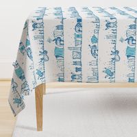 Big sloths washing toile de Jouy blue