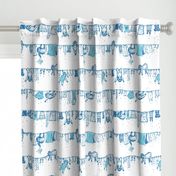 Big sloths washing toile de Jouy blue