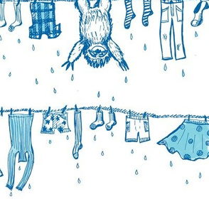 Big sloths washing toile de Jouy blue