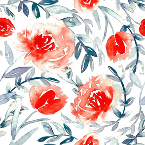 red and gray floral, large scale