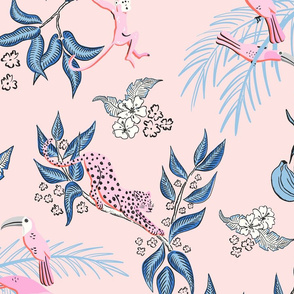 jungle toile/pink and blue/large