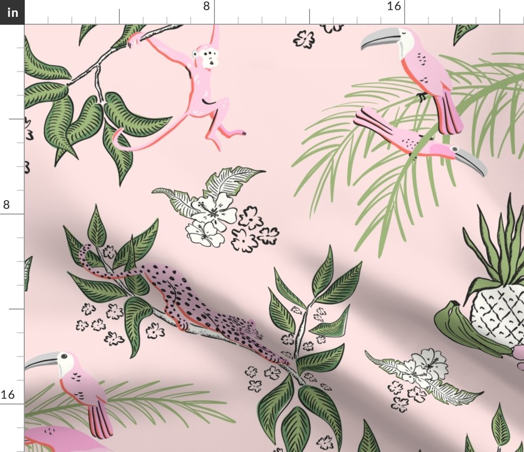 jungle toile/pink and green/large