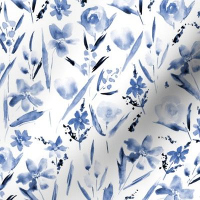 Classic blue ethereal wildflowers -watercolor tonal florals for modern home decor, bedding, nursery