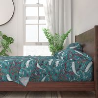 Narwhal Toile - teal blue