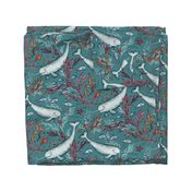 Narwhal Toile - teal blue