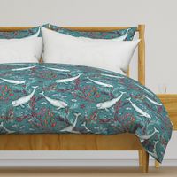 Narwhal Toile - teal blue