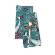 Narwhal Toile - teal blue