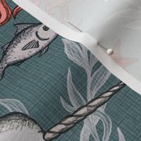 Narwhal Toile - grey, large print