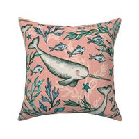 Narwhal Toile - peach pink, large print
