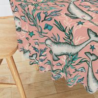 Narwhal Toile - peach pink, large print