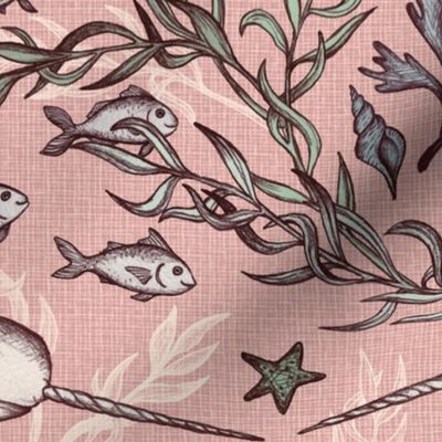 Narwhal Toile - desaturated pink, large print