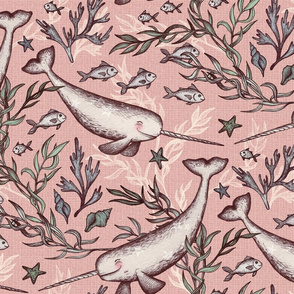 Narwhal Toile - desaturated pink, large print