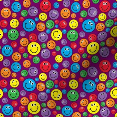 4" Rainbow Smiley Faces Pattern Purple