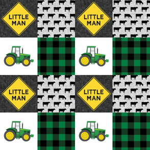 Little Man - Tractors and cows - Green and Black - Plaid - C20BS